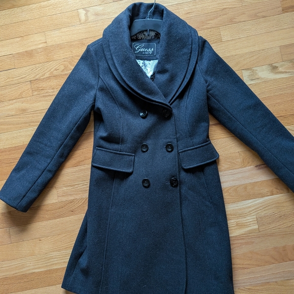 Guess Jackets & Blazers - Guess Charcoal Double-Breasted Coat